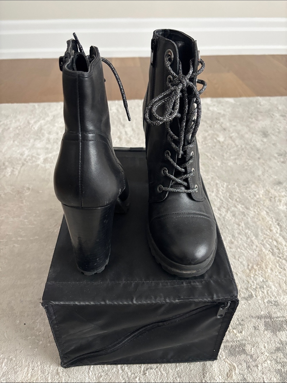 Aldo Black Lace-Up Platform Block Heel Boots